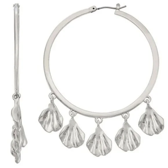 VERA WANG Contemporary Silver Leaf Charms Shaky Hoop Earrings**NEW! - Picture 4 of 4